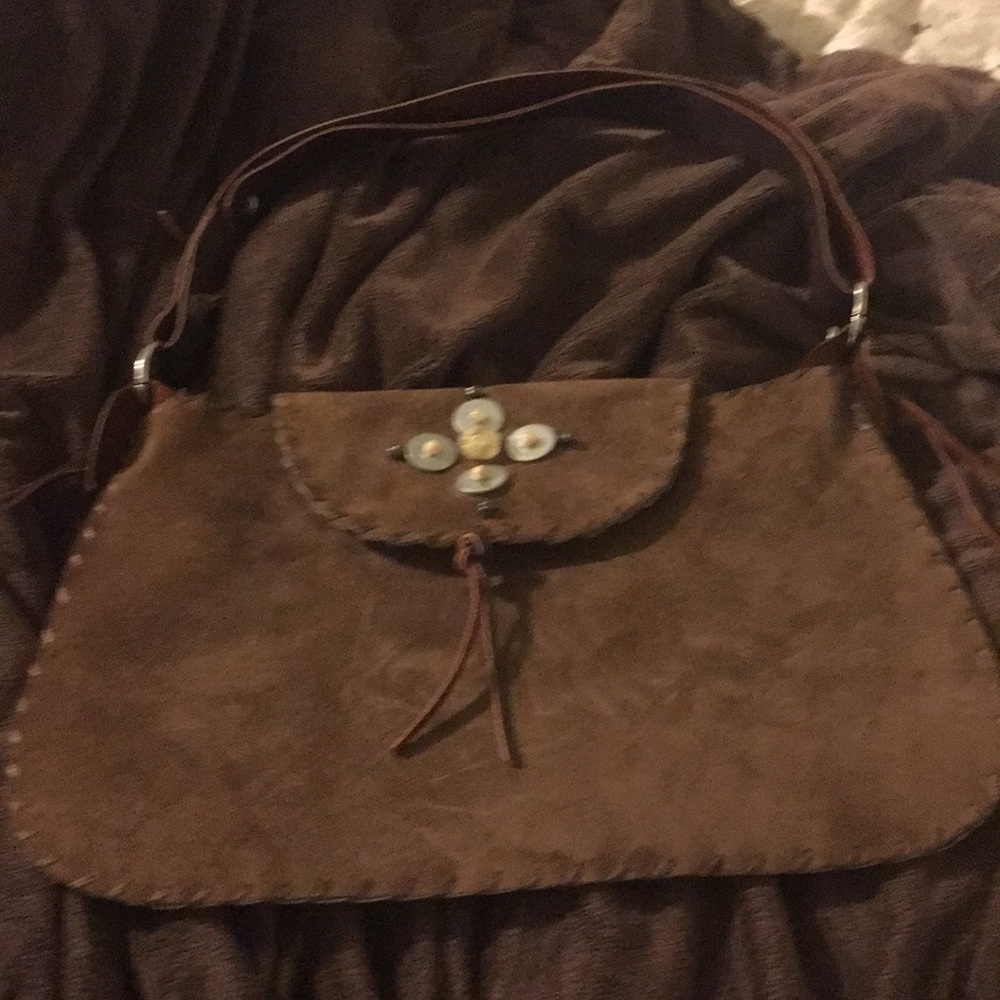 Brown Suede and brown leather strap purse - Picture 1 of 4